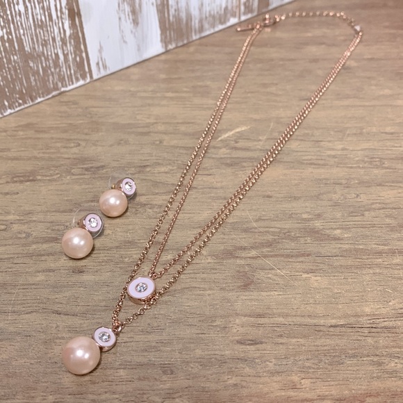 kate spade Jewelry - BFS🖤 Kate spade pearly delight nwot rose gold layered cz necklace earrings